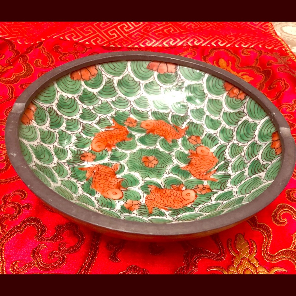 VINTAGE PEWTER ON JAPANESE PORCELAIN BOWL/ASHTRAY